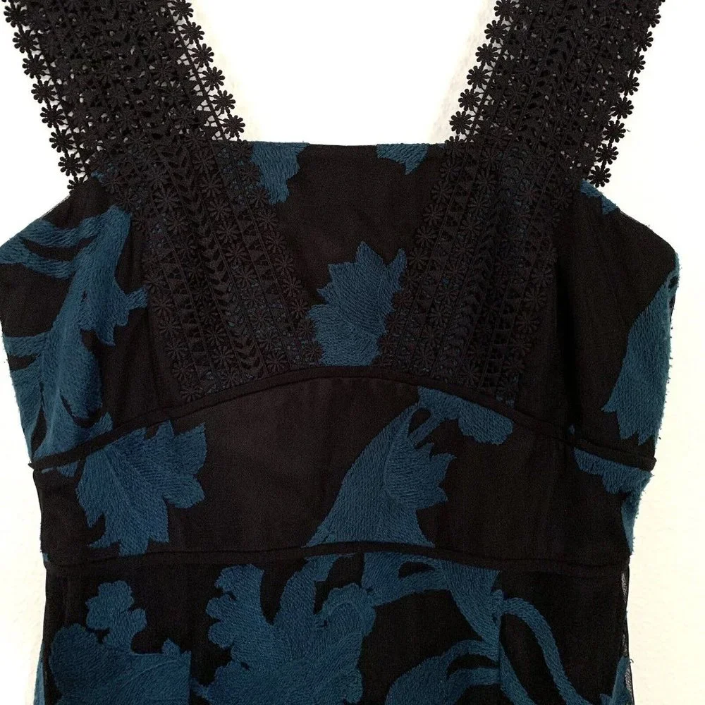 Tahari Arthur S. Levine Dress Black Blue Floral Embroidered Mesh - Picture 2 of 9